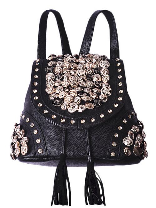 Studded Back Pack In Black And Apricot on Luulla