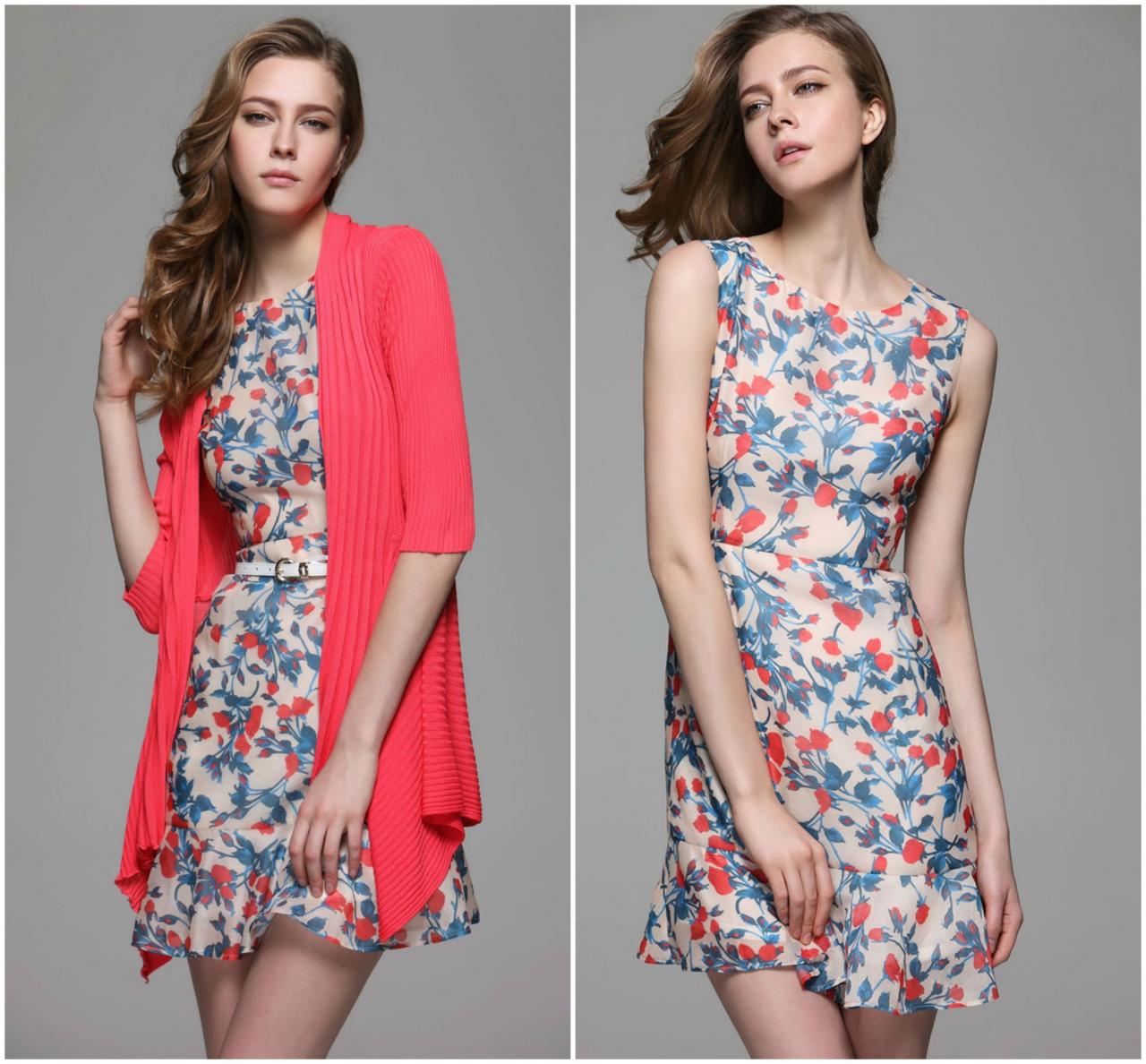 Gorgeous Floral Pattern Sleeveless Fitted Dress on Luulla