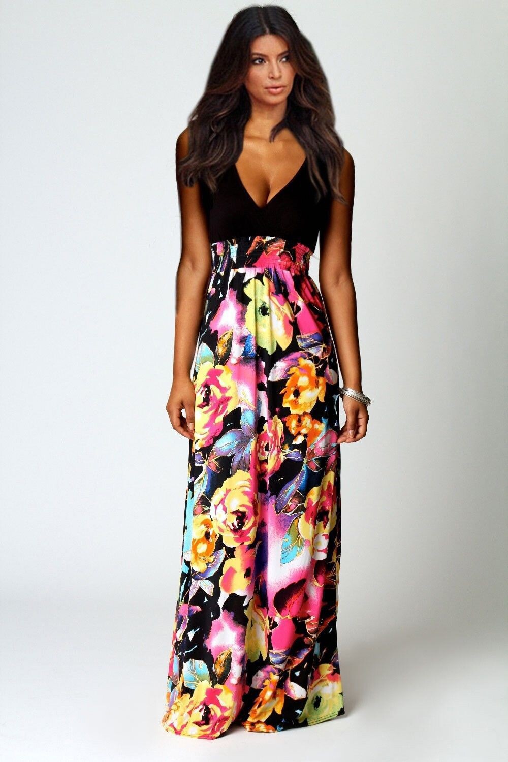 Beautiful V Neck Floral Printed Chiffon Maxi Dress On Luulla