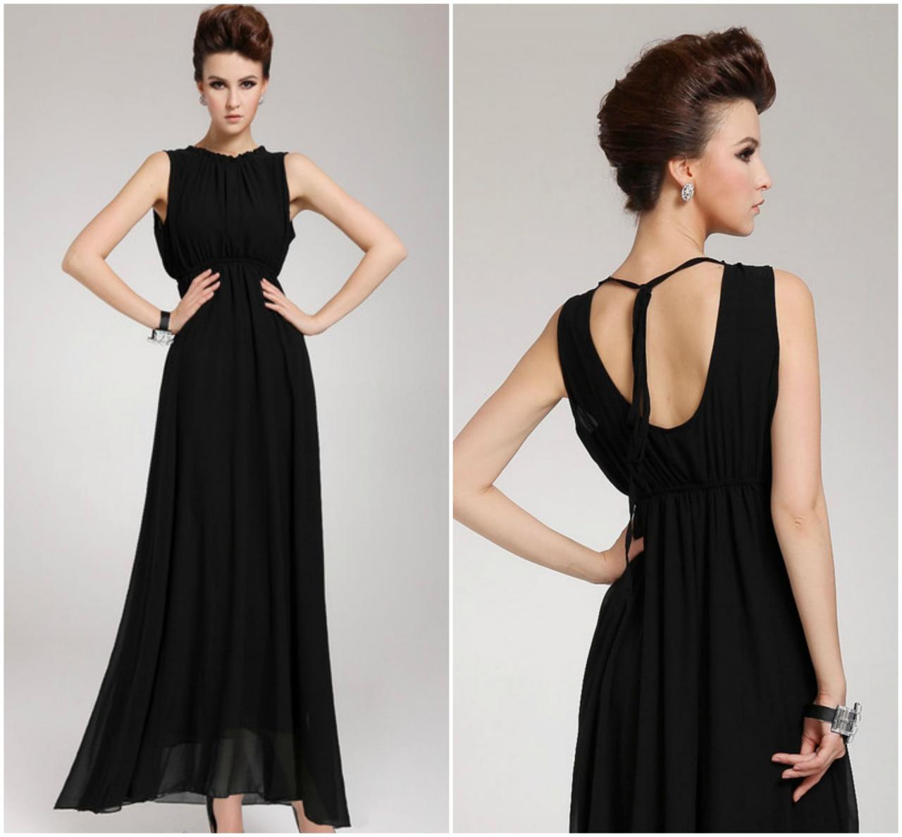 Luxury Black Chiffon High Waist Maxi Dress on Luulla