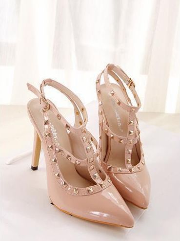 Nude Studded Pointed Toe High Heels Shoes On Luulla