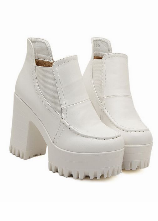 Pure White Retro Fashion Chunky Heel Boots
