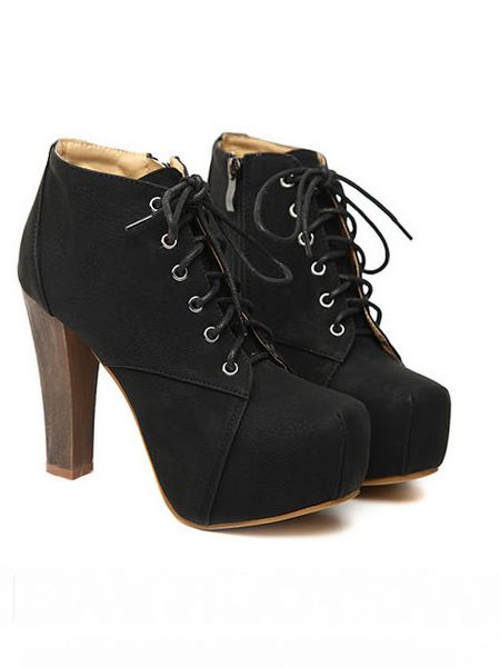 black high heel lace up boots