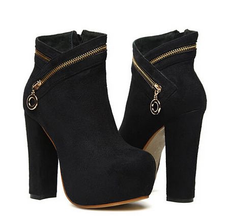Gorgeous Pure Black Zipper Design High Heel Boots on Luulla