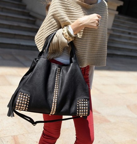 Studded Black Tassel Design Hand Bag