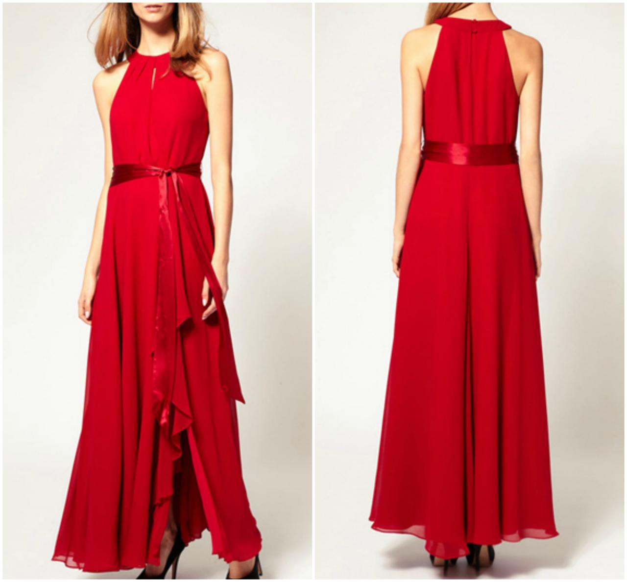 Gorgeous Red Halter Chiffon Dress on Luulla