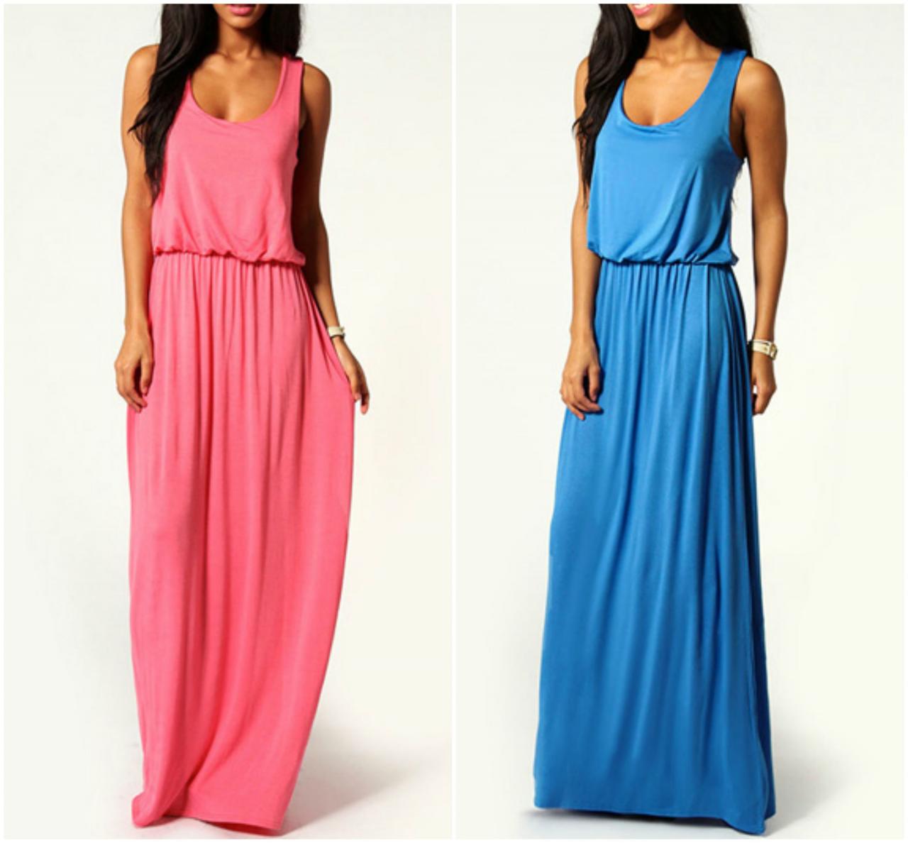 Beautiful Round Neck Sleeveless Maxi Dress In 3 Colors