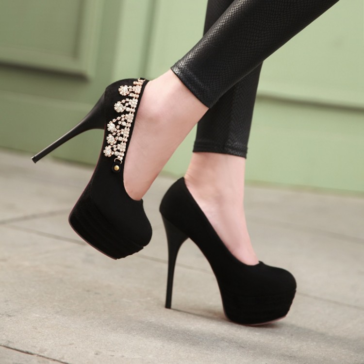 black heels with embellishment