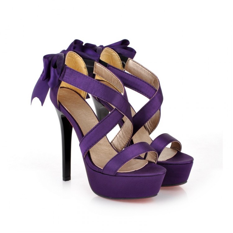 Purple Strappy High Heel Fashion Sandals With Bow