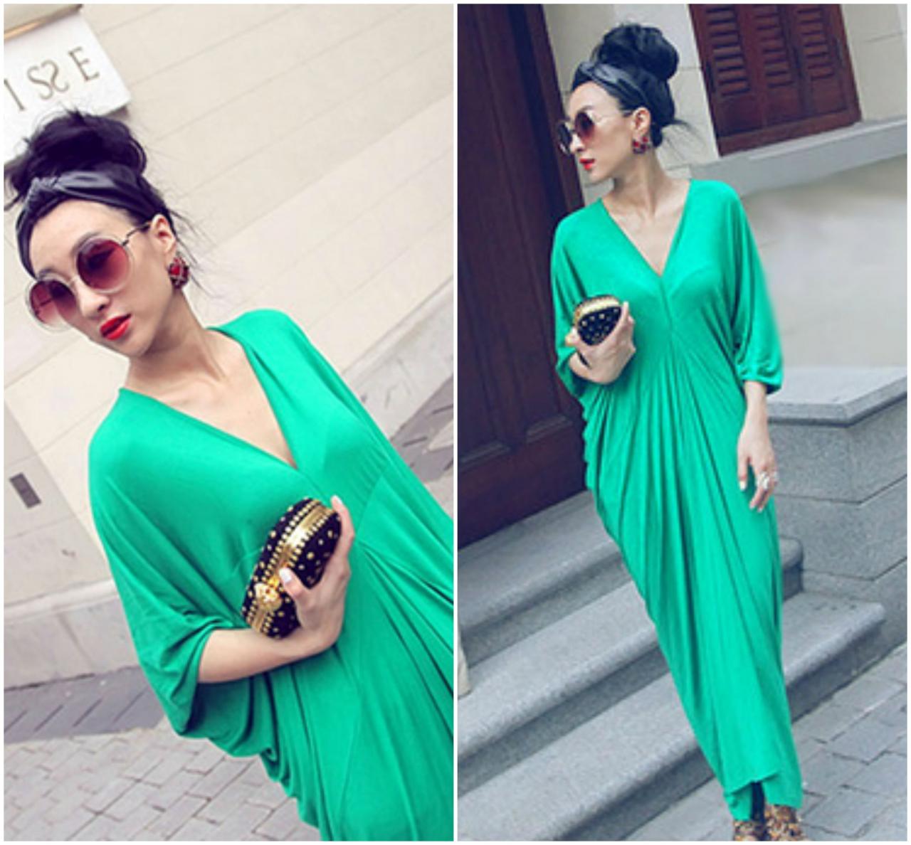 Green Bohemian Long Sleeve Maxi Dress