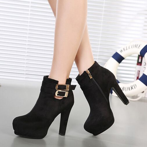 Pure Black Suede High Heel Boots on Luulla