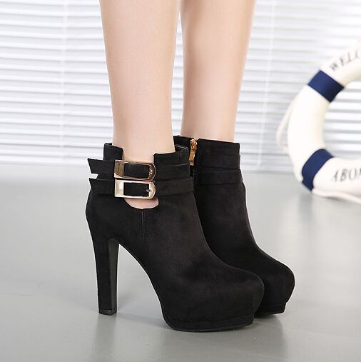 Pure Black Suede High Heel Boots on Luulla