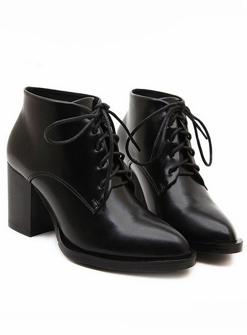 Pointed toe Black Lace up Ankle Boots