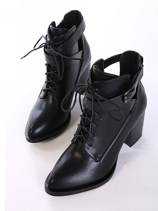 Casual Street Style Black Pointed Toe Boots on Luulla