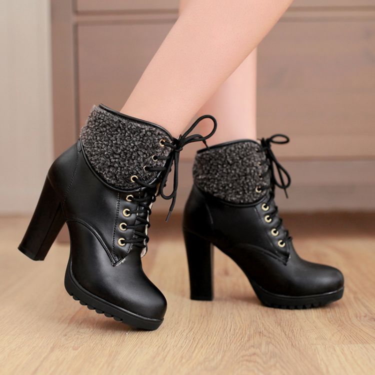 black heeled winter boots
