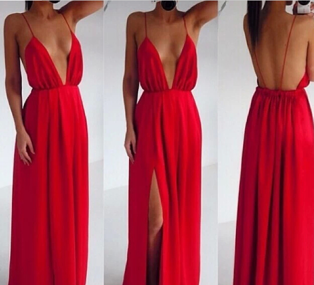 red v neck maxi dress