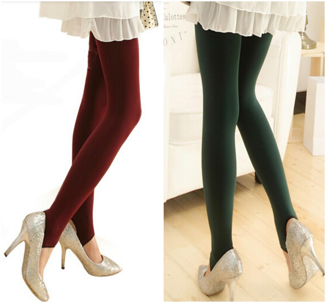 Warm Winter Cotton Leggings In Red And Green