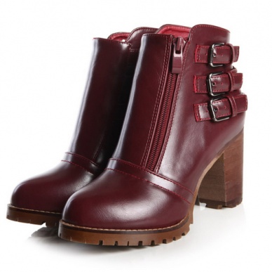 Classy Wine Red Chunky Heel Ankle Boots on Luulla