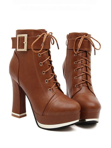 Lace Up Brown High Heel Ankle Boots