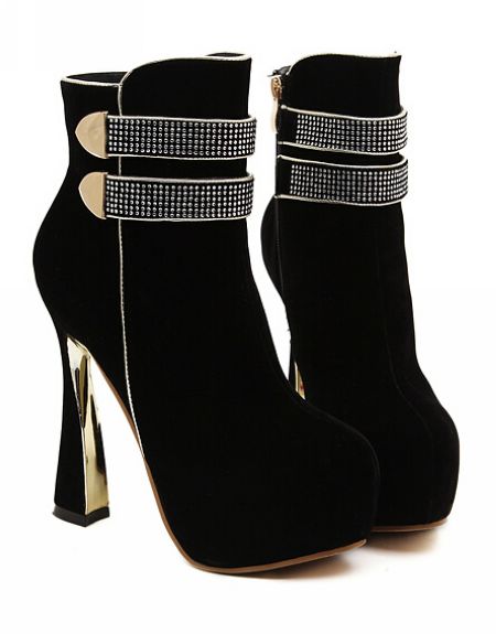 Elegant Black Rhinestone Design High Heel Fashion Boots on Luulla