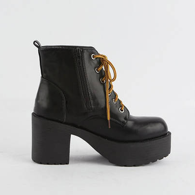 Chunky Heel Black Lace Up Boots on Luulla