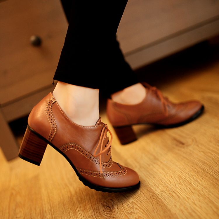 Womens Ladies Casual Brogues Lace Up 