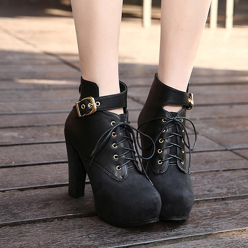 Chunky Heel Black Lace Up Ankle Boots on Luulla