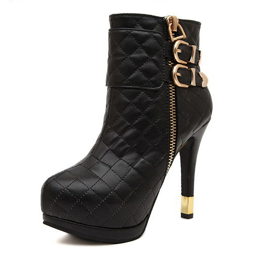 Stylish Plaid Design Black High Heels Winter Boots on Luulla