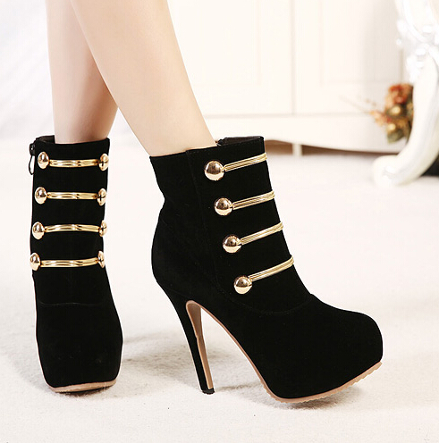 Stylish Pure Black Round Toe High Heels Fashion Boots
