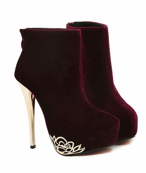 wine colored high heel boots