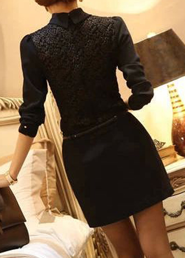 Classy Black Long Sleeve Lace Top on Luulla