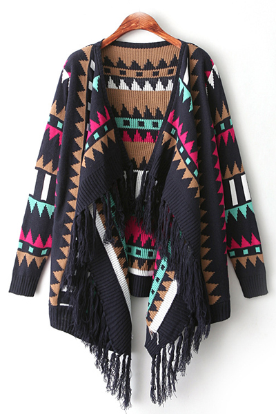 Cute Aztec Pattern Multi Colored Cardigan Sweater