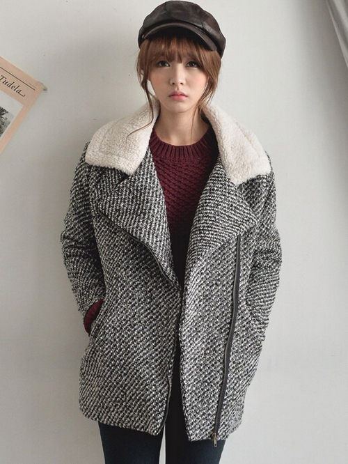 Retro Style Warm Grey Winter Coat