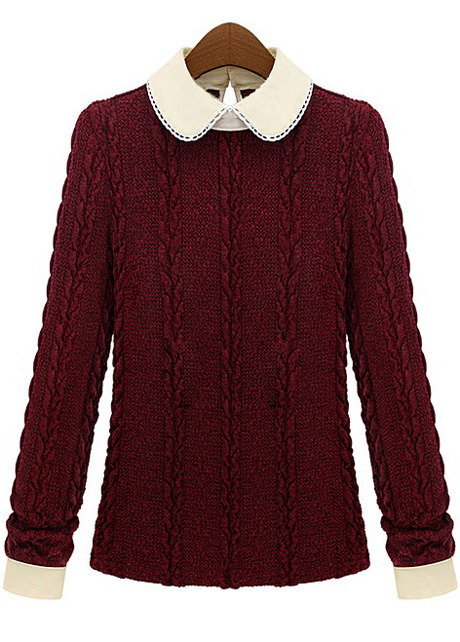 Cute Doll Collar Wine Red Sweater