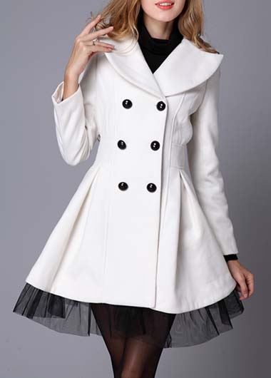 Elegant Double Breasted White Winter Coat