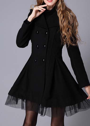 Classy Black Double Breasted Winter Coat on Luulla