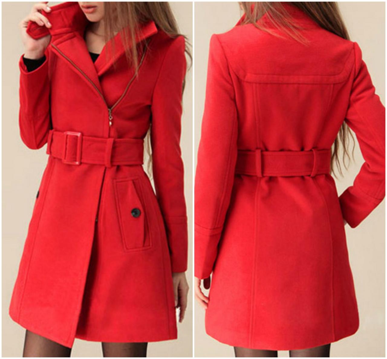 Sexy Red Winter Coat With Belt