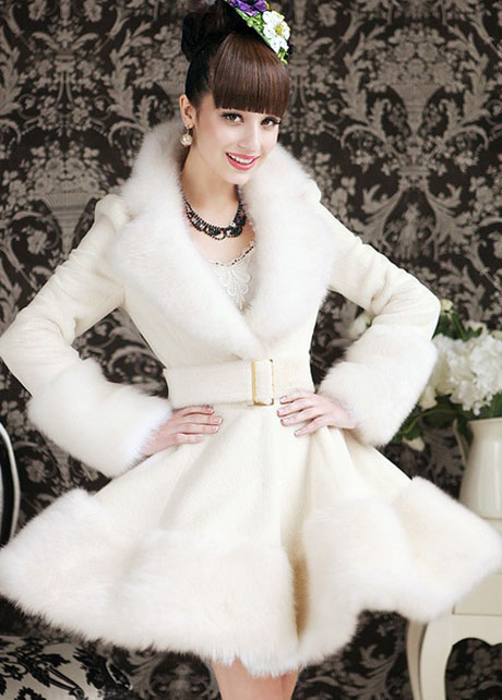 Luxury Faux Fur Decoration Long Style White Coat
