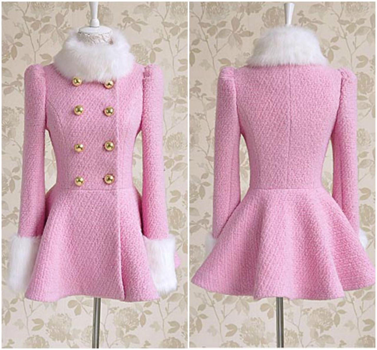 Elegant Pink Double Breasted Winter Coat
