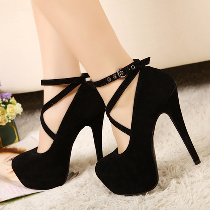 Ankle Strap Classy Black High Heels Fashion Shoes