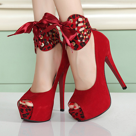 Gorgeous Peep Toe Red Bow Embellished High Heel Shoes