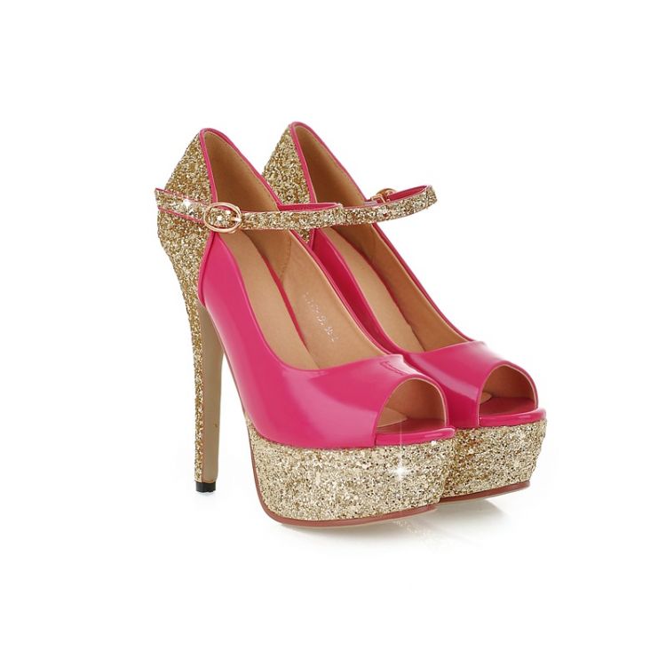 Elegant Metallic Peep Toe High Heel Sandals In Rose Pink on Luulla
