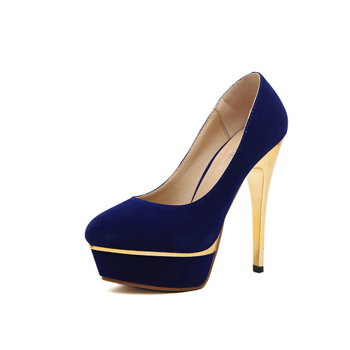Royal Blue With Metallic Gold Accent High Heels Shoes on Luulla