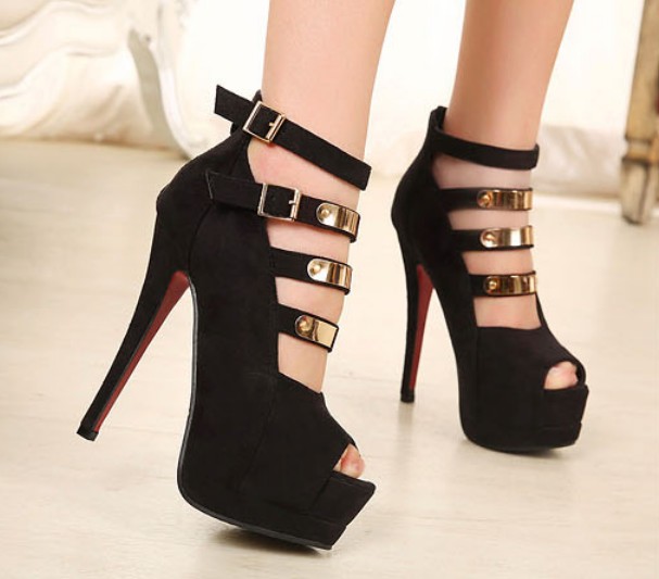 Strappy Black Peep Toe High Heels Fashion Shoes on Luulla