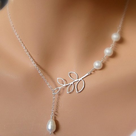 Elegant Pearls And Leaf Charmed Silver Layered Necklace