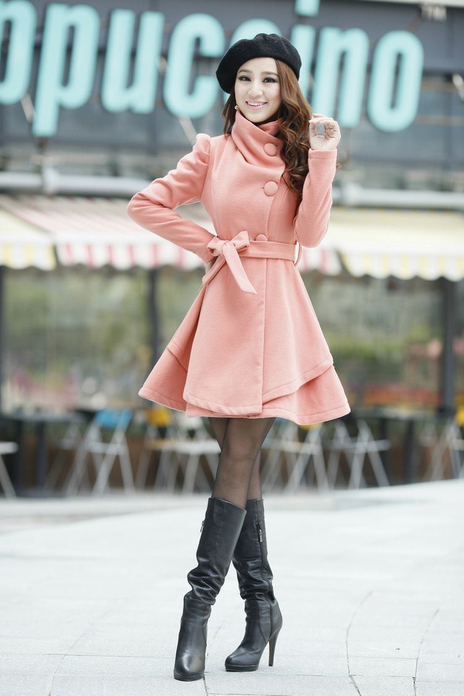 Beautiful Pink Winter Coat with Bow Belt