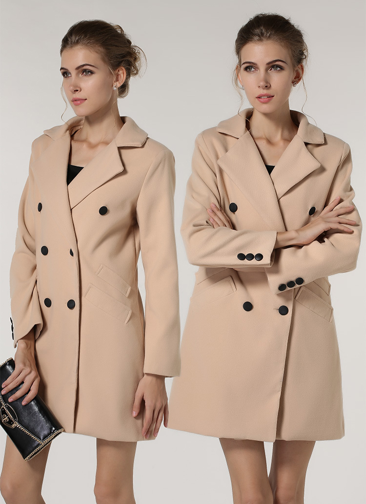 Elegant Double Breasted Winter Coat In Apricot