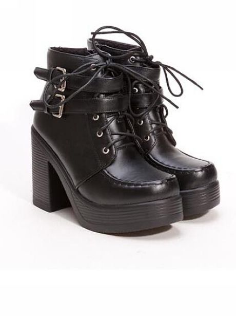 Chunky Heel Black Lace Up Boots on Luulla