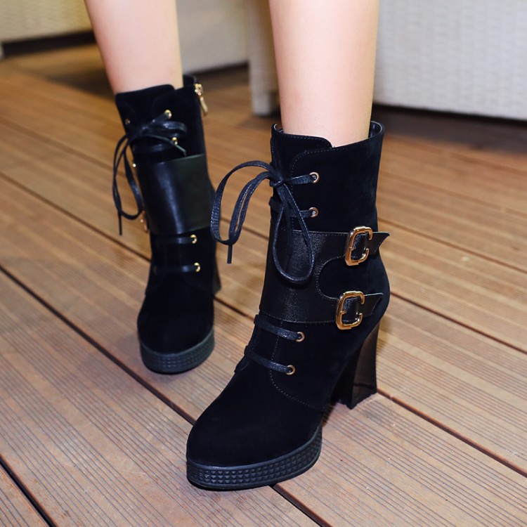 black high heel lace up boots