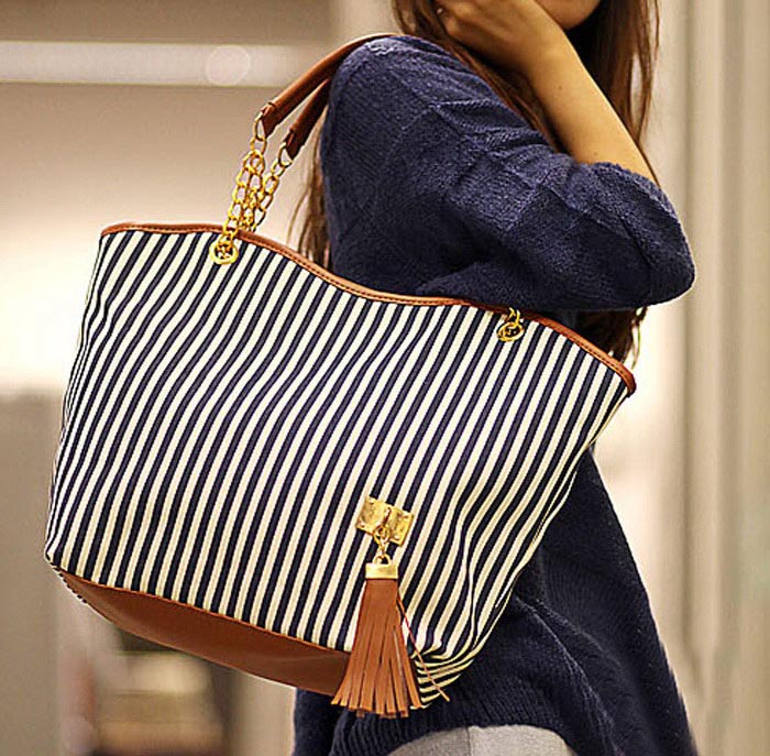 Chic Tassel Design Stripes Handbag